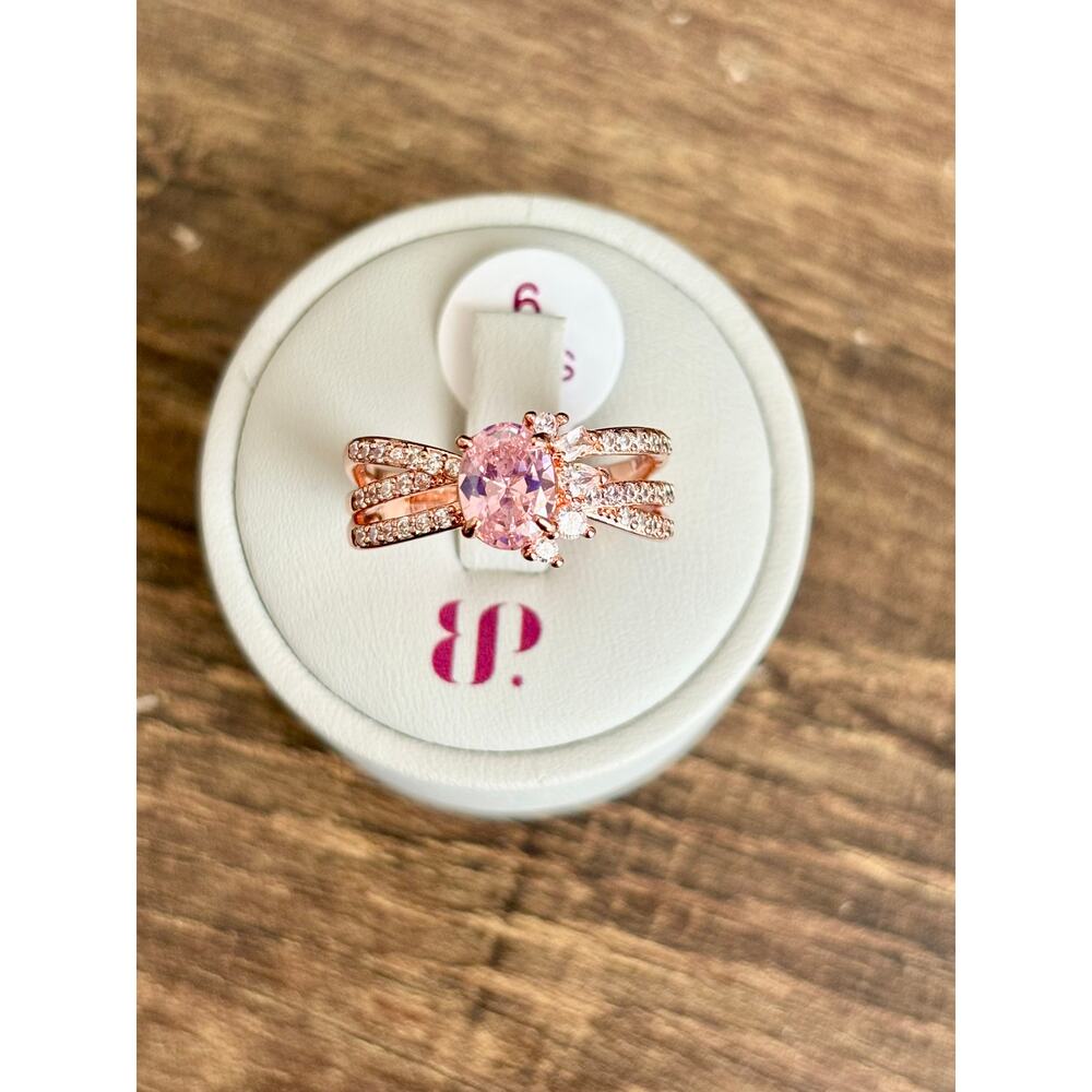 Bomb Party RBP5945 Graceful Dreams Rose Quartz Cubic Zirconia Rose Gold Size 9